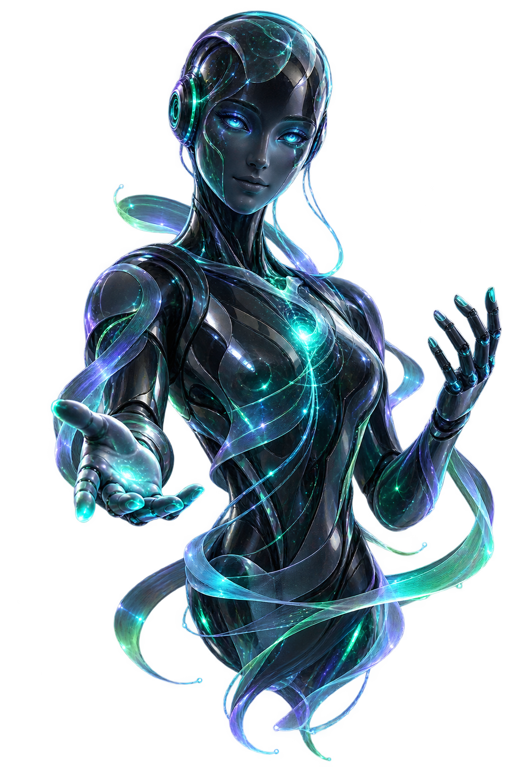 The FutureHost AI guide, a luminous digital character